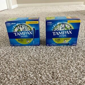 2 Brand New Sealed Tampax Pearl Leakguard Protection Super Tampons- 100 Total!